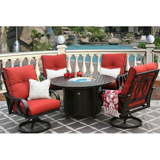Channel Cast Aluminum Outdoor Patio 5pc Set 50 Inch Round Fire Table Channel Cast Aluminum Outdoor Patio 5pc Set 50 Inch Round Fire Table
