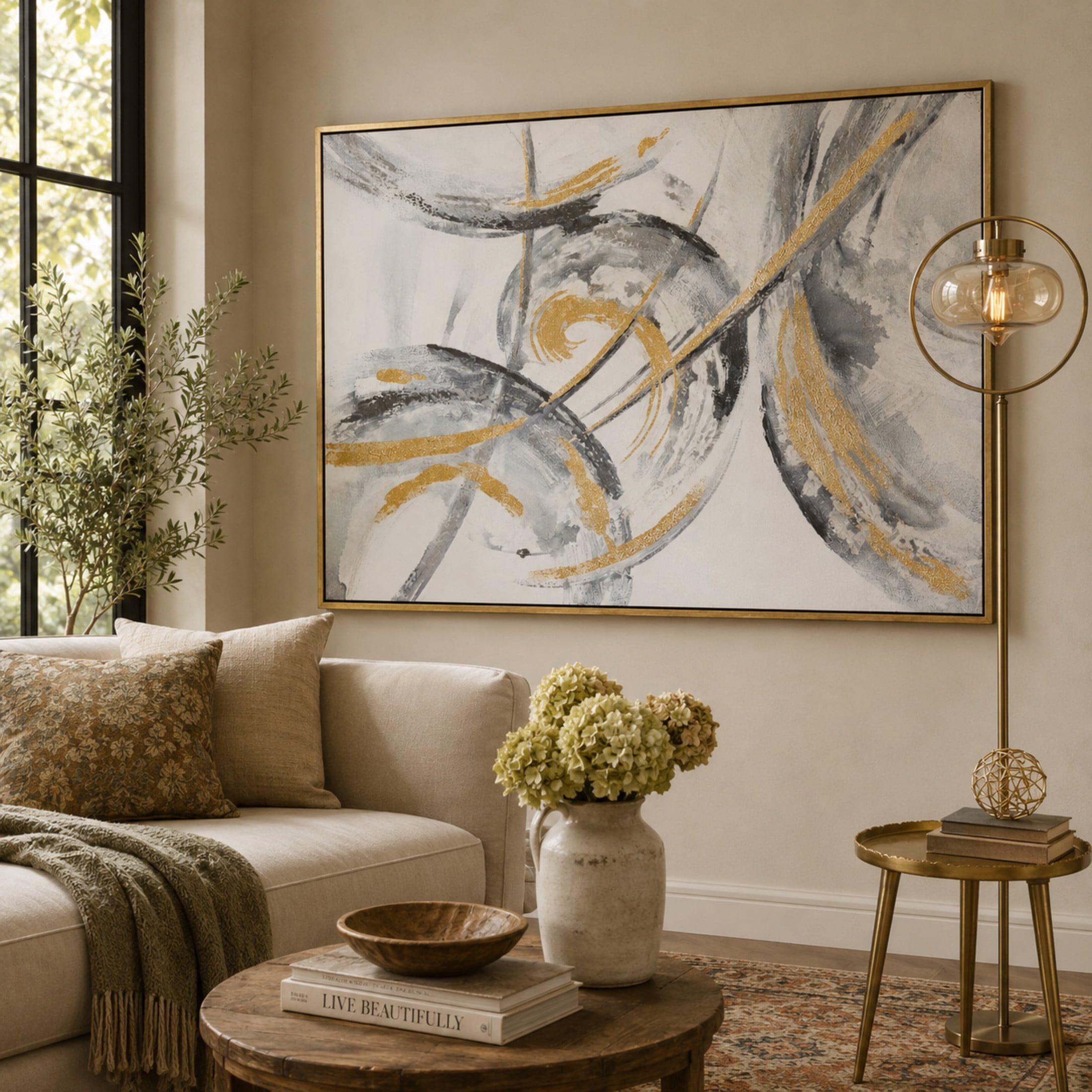 66" x 48" Abstract Framed Wall Art with Gold Frame, by DecMode