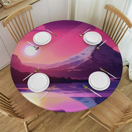 

Patifu Sunset Pink Sky Space Art Round Table Cover Stain Resistant Washable Indoor Outdoor Tablecloth Kitchen Dining Wedding Parties Picnic Farmhouse 100% Polyester Fiber 38-42
