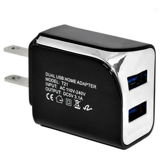 CableWholesale 90W1-30320BK 3.1A 2 Port USB A Wall Travel Charger with Charging Ports, Black