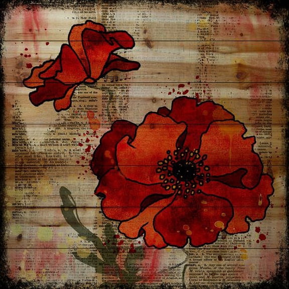 Marmont Hill "Dark Red Poppies" by Vicki Butler Painting Print on Natural Pine Wood