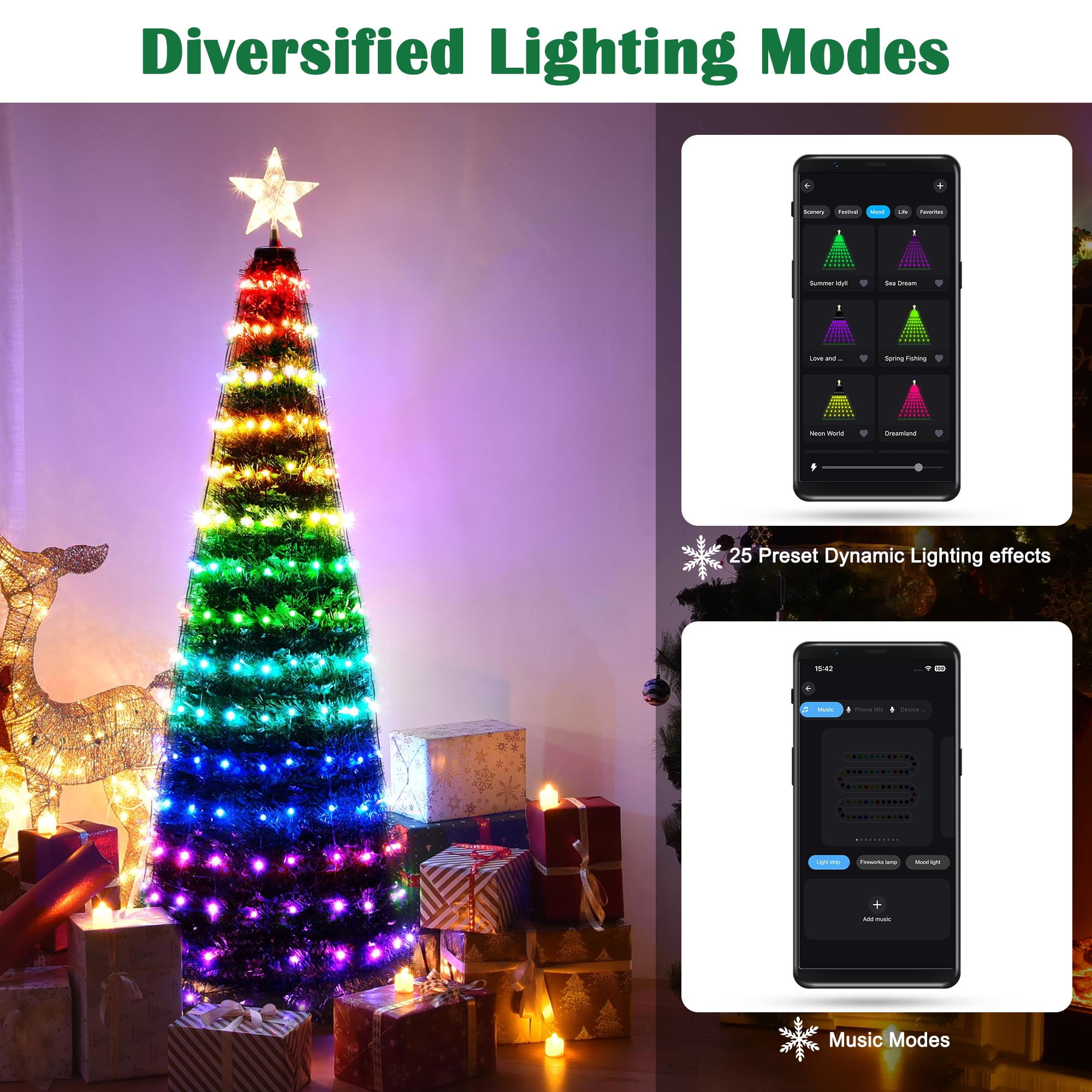  Smart Christmas Tree 6FT 265 Led Light, Prelit DIY Pattern and  Text Outdoor Christmas Cone Tree Light Show, Music Sync RGB Christmas Yard  Lights App Remote Control for Indoor Outdoor Decorations 