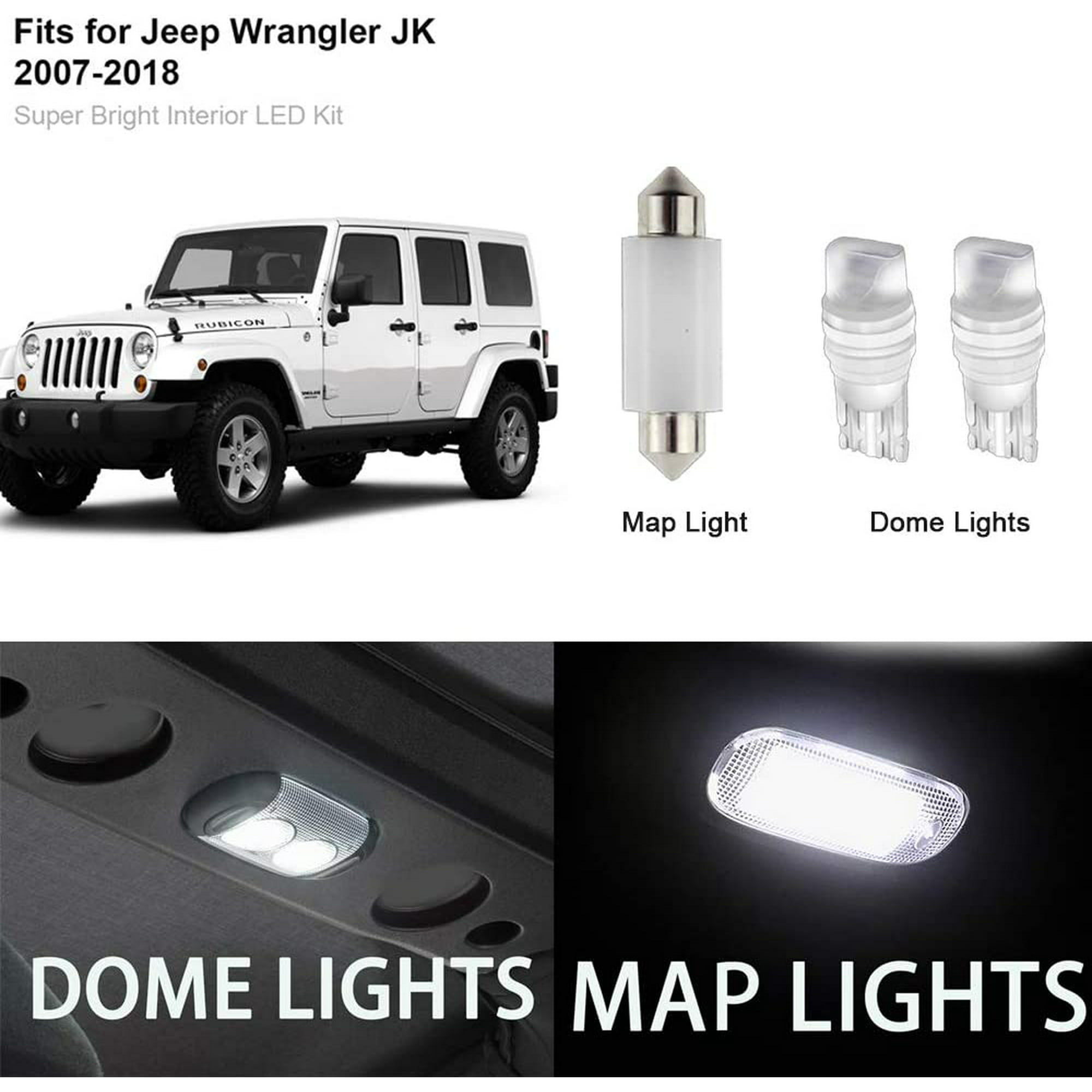 AWANTA Upgrade Jeep JK LED Dome Light 3pcs Ceramics Front and Rear Interior  Upper Reading Lights for 2007-2018 Jeep JK Wrangler | Walmart Canada