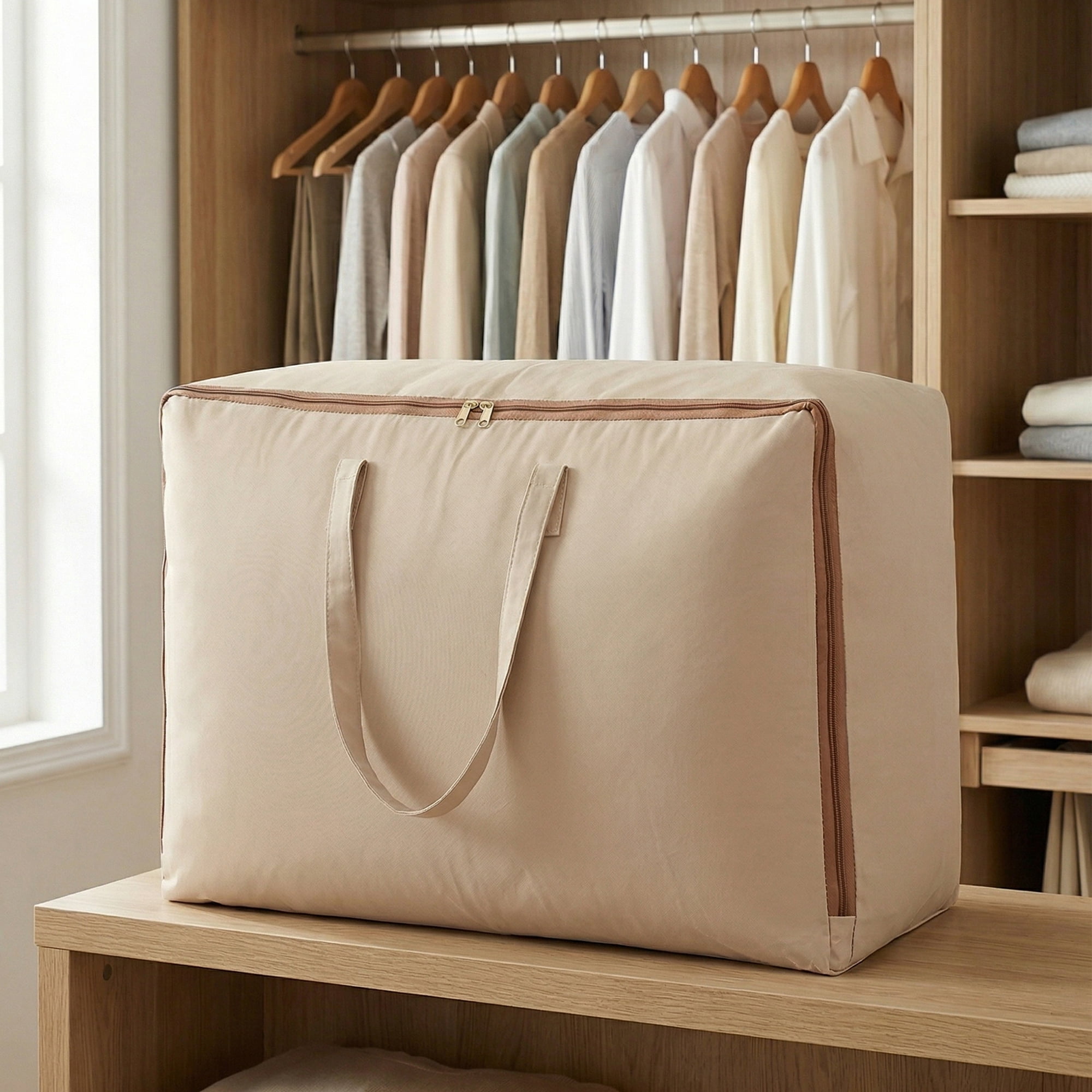 Unique Bargains Clothes Storage Bag for Organizing Closet Beige 27.6"x11.8"x19.7"