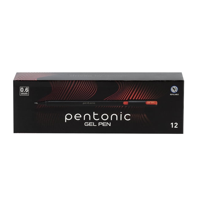 Pentonic - Bolígrafo Gel Pen 0.6 mm, Paquete de 12 Piezas color Rojo