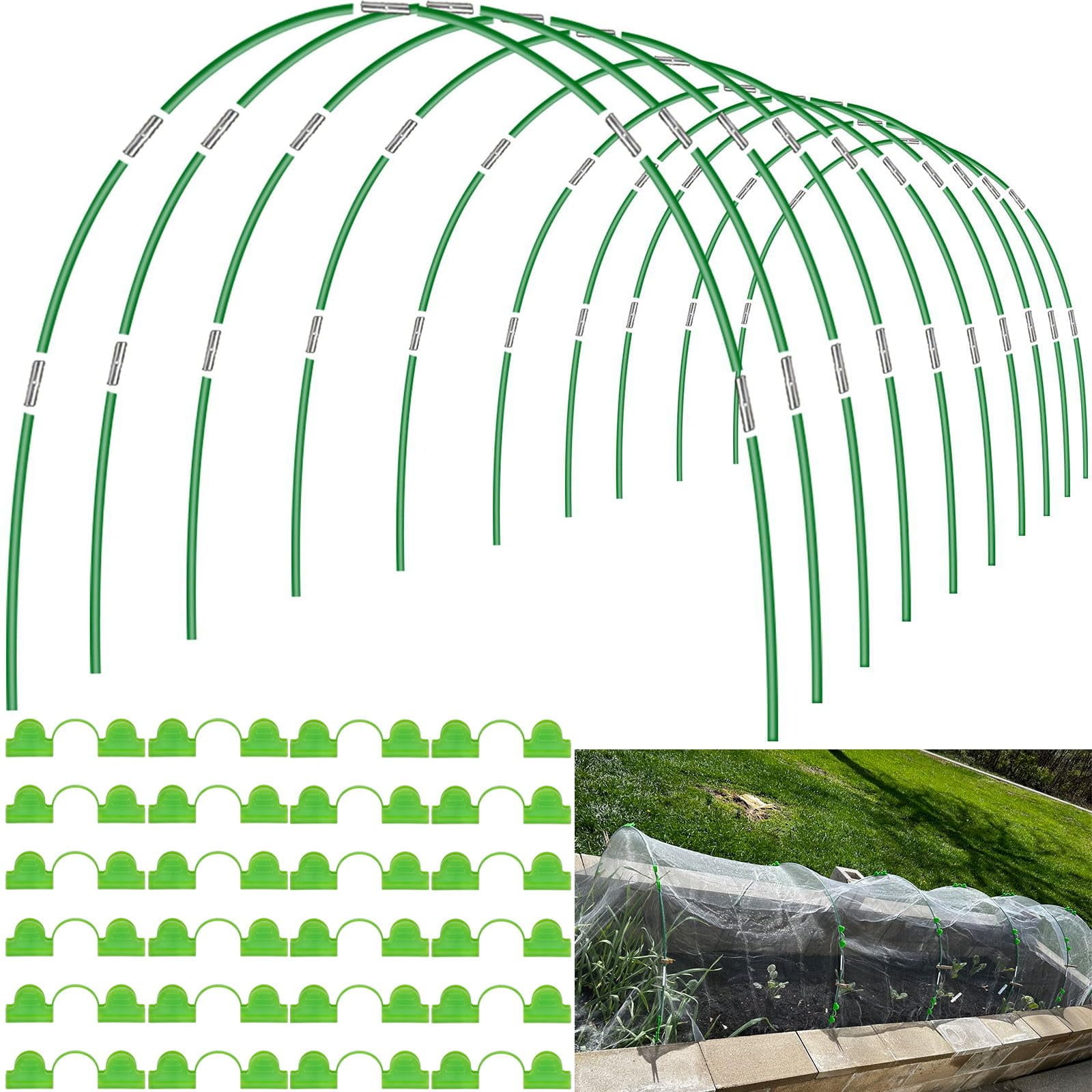 Garden Hoops for Raised Beds Wide, 8ft Greenhouse Hoops Grow Tunnel for Row Cover Netting, Adjustable Fiberglass Rust-Free Garden Bed Plant Hoops Support DIY Frame Stake for Outdoor