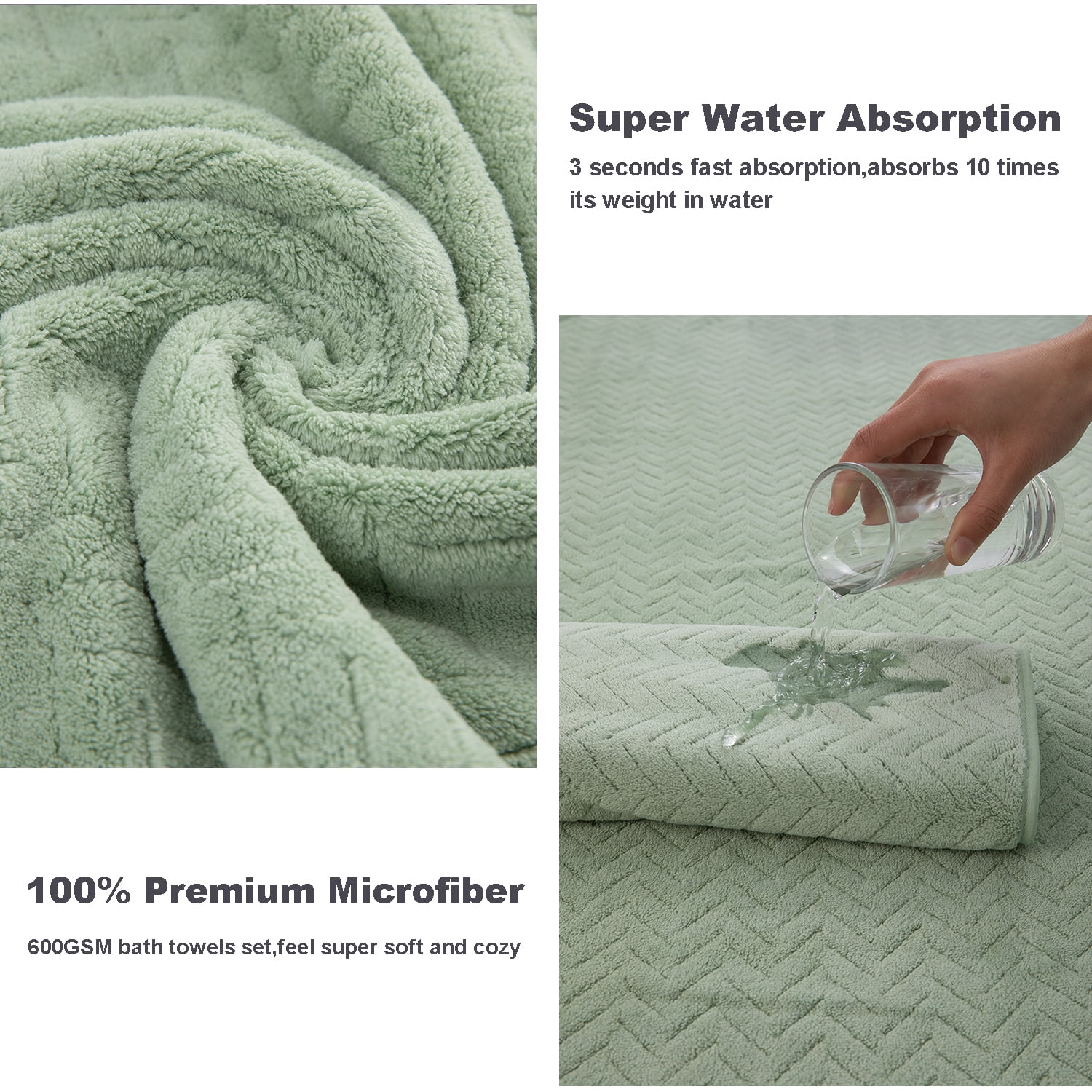Covina Home 8-Pack Light Green Bath Towel Set, Oversized Ultra Soft Microfiber Bathroom Towel Set Adult Luxury Lightweight Cozy Collection