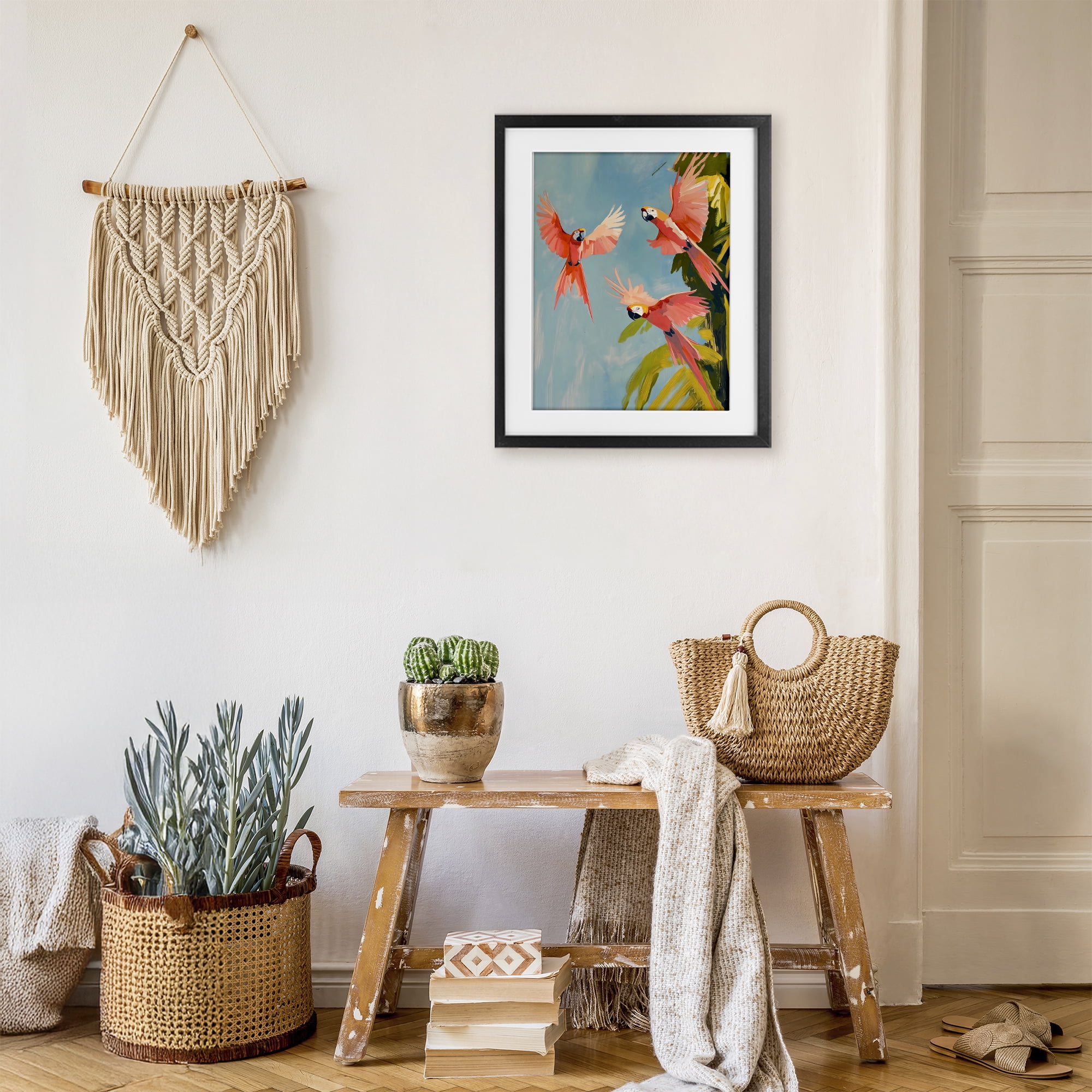 Stupell Industries Botanical Parrots in Flight Black Framed Print Under Glass, design by The Prints Vibe