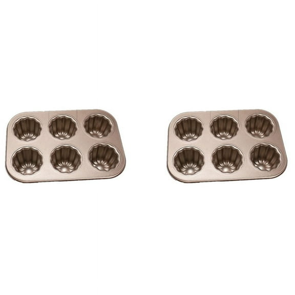 2X 6-Cavity Canele Mold Cake Pan, Non-Stick Canele Baking Pan for Oven Carbon Steel Caneles Mold Bakeware Tool