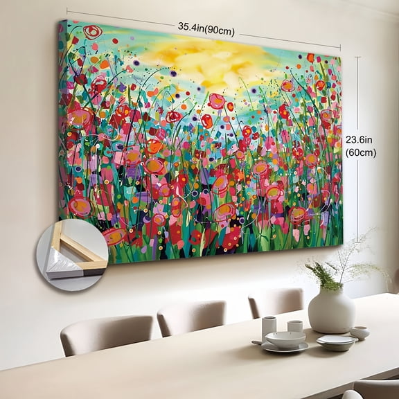 Extra Large Canvas/Field of Flowers Wall Art/Beautifully Framed in Wood/Ready to Hang