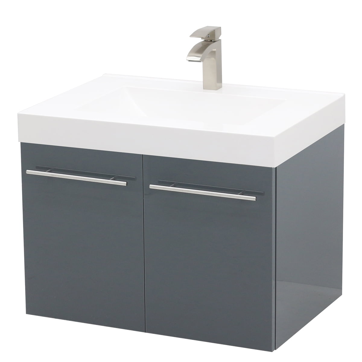 WindBay Wall Mount Floating Bathroom Vanity Sink Set. High Gloss Dark
