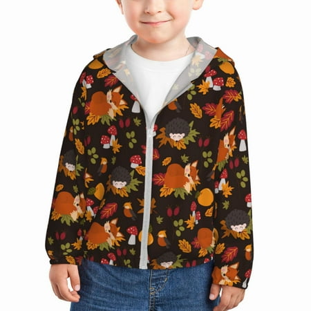 

Lukts Autumn Hedgehog and Fox Cute Print Children s Long-Sleeved Sun Protection Clothing Hooded Sweatshirts for Boys and Girls Outdoor Sports-2 Years