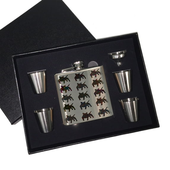 KuzmarK 6 oz. Stainless Steel Flask Set in Black Presentation Box - Bull Terrier Dog