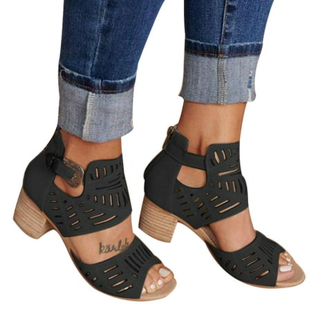 

Chunky Heeled Sandals for Womens Cutout Open Toe Summer Office Party Block Heeled Sandals
