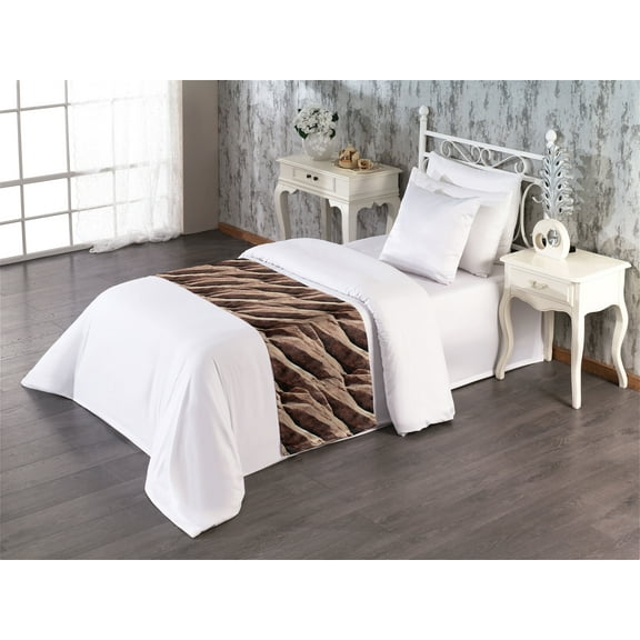 Rock Pattern Bed Runner, Natural Stone Look Print Wild Desert Close Up Picture Terracotta Artwork, Decorative Accent Bedding Scarf for Hotels Homes & Guest Rooms, Twin, Umber Warm Taupe, by Ambesonne