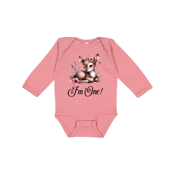 Inktastic 1st Birthday Cottagecore Baby Girl Deer Girls Long Sleeve Baby Bodysuit
