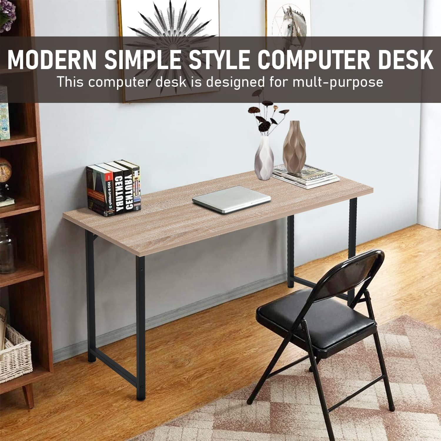 BestOffice 39.4 inches Computer Desk,Modern Simple Style PC Desk with Metal Frame，Nature