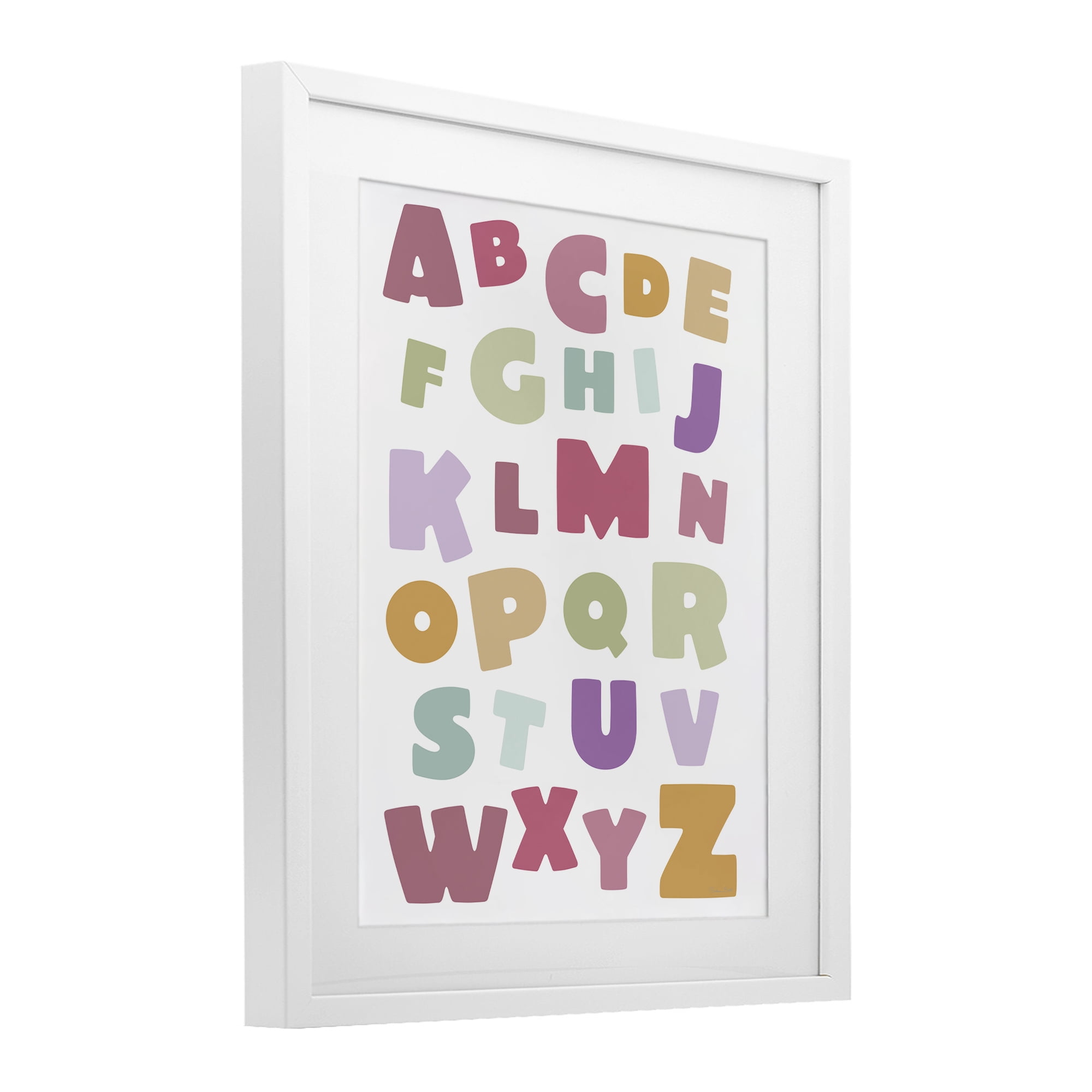 Stupell Industries Muted Alphabet Letters White Framed Print Under Glass, design by Susan Ball