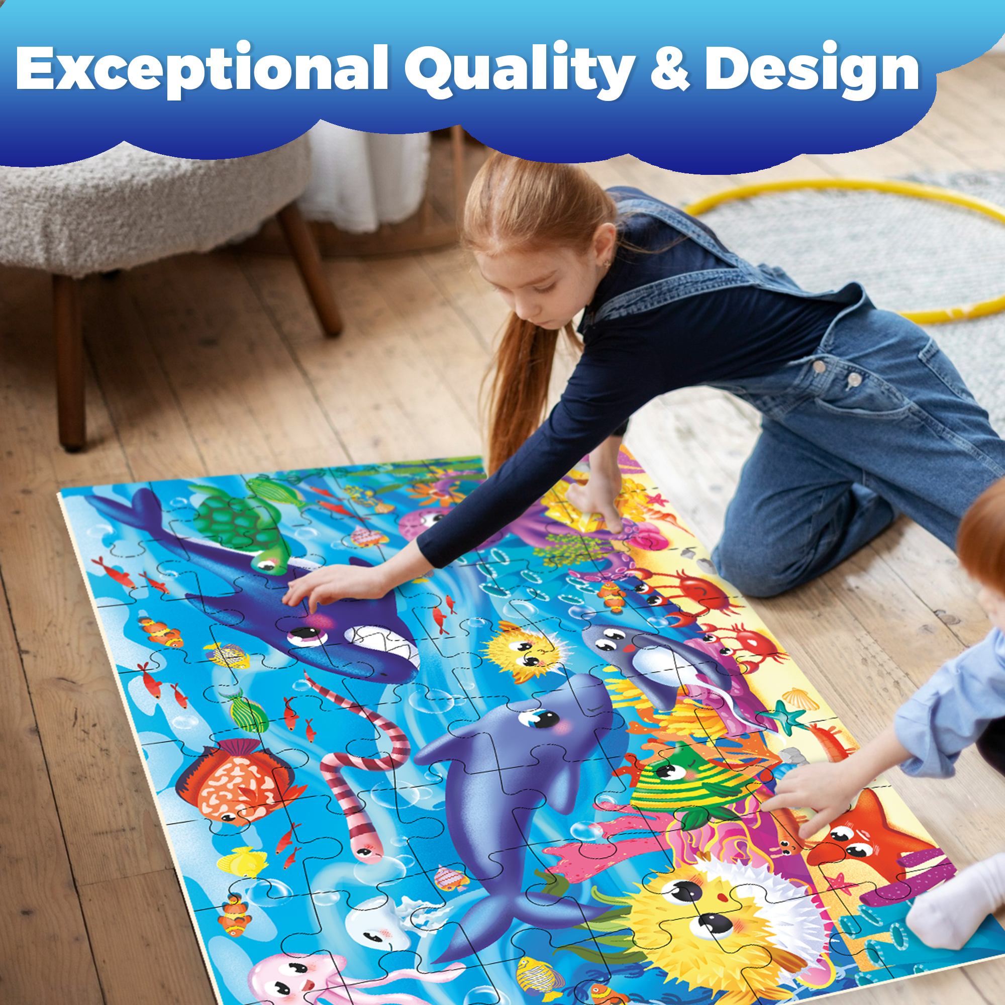 Giant Floor Puzzles for Kids - Ages 4-6 - Ocean 2x3 Feet 48 Piece Puzzles for Toddlers 3-5 by QUOKKA