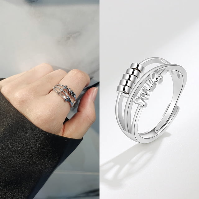 HONEYRAIN Smile Silver Anxiety Rings for Women Fidget Spinner Rings Sterling Silver Rotating Open Ring Real 925 Silver rings 1 Psc