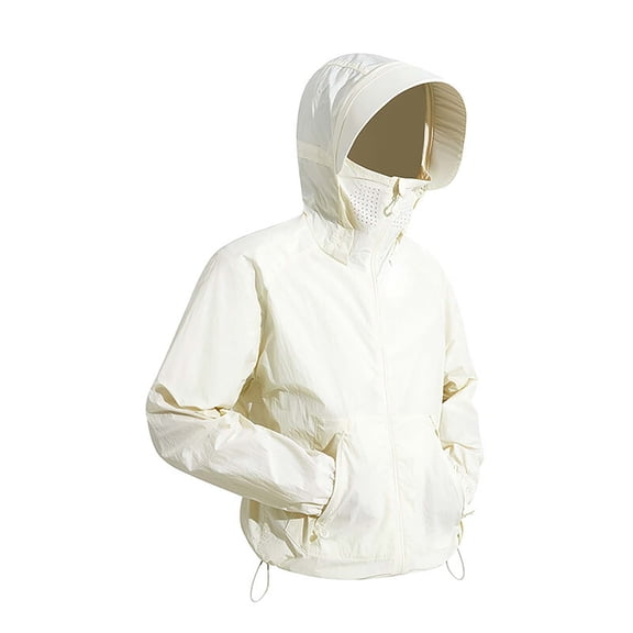 LpwkSSA Sun Protection Outwear Coat for Men Solid Color Outdoor Sunscreen Climb Sport Run Jacket with Pocket Zipper Long Sleeved Hooded Coat Beige XS