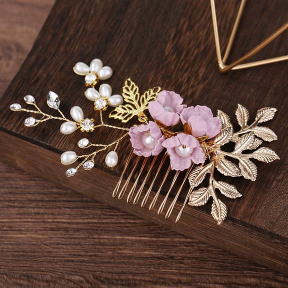 Bridal Hair Combs, Wedding Hair Comb Crystal Flower Hair Clips Bride Bridesmaid Hair Sides Comb Rhinestone Barrettes, Pearl Flower Hair Pins Hair Accessories for Women Girls (Light Blue)