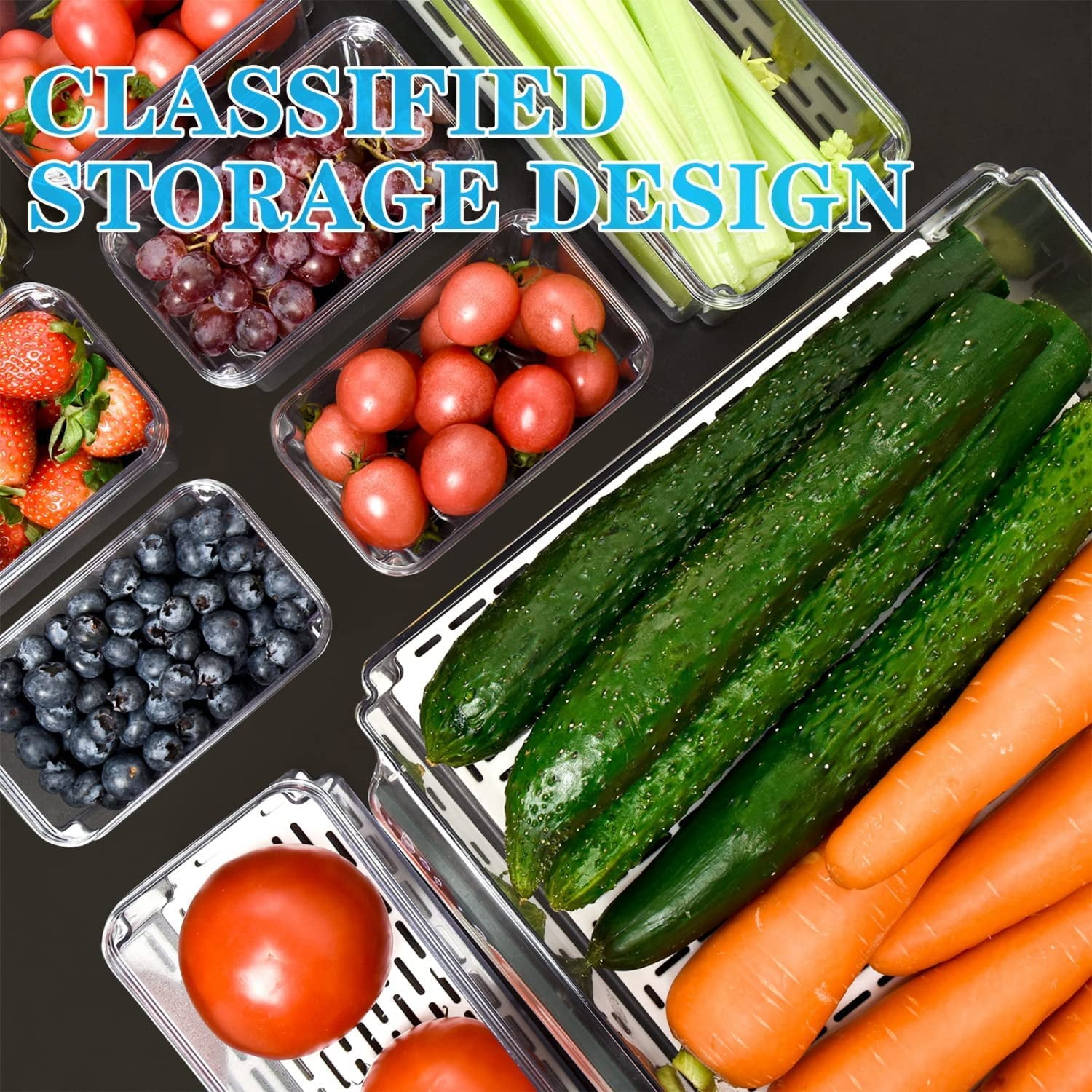 Raweao Refrigerator Organizer Bins - 6 Pack Fridge Organizers and Storage Clear, Three Size Clear Stackable Storage Bins for Pantry, Freezer