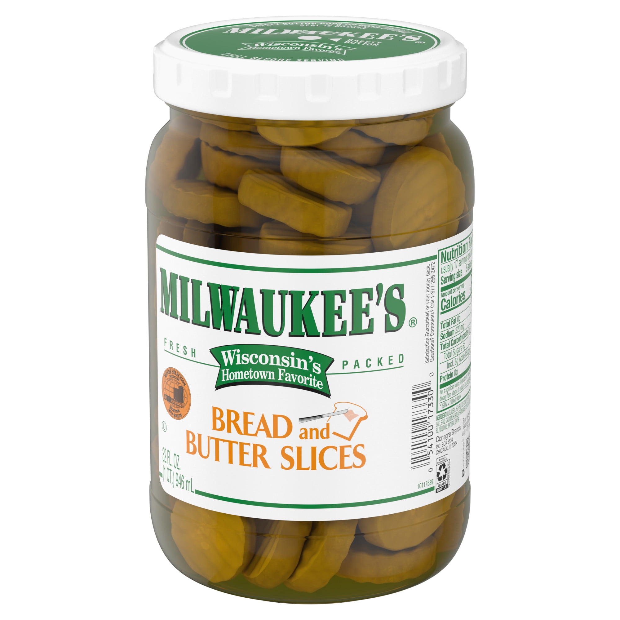(4 pack) Milwaukee's Pickles, Bread and Butter Slices, 32 fl oz Jar