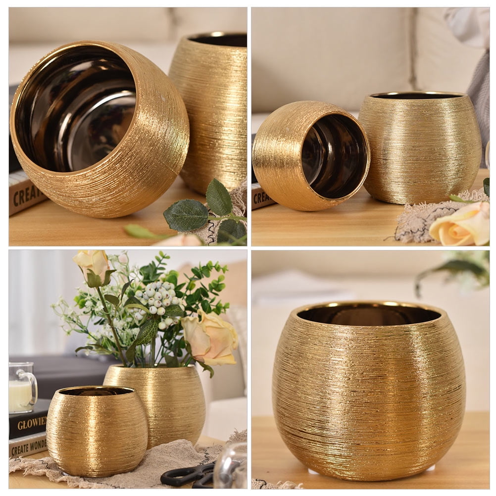 Worgeous Gold-plated Ceramic Flowerpot for Gardening Round Vase Succulent Planter Golden