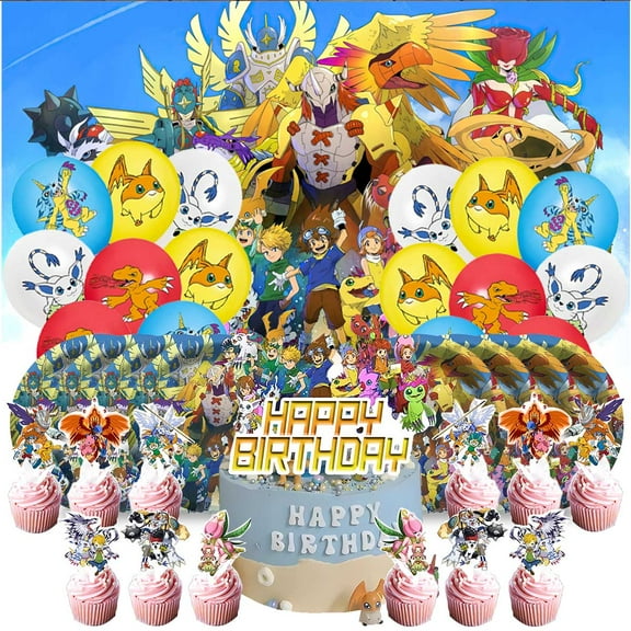 Digimon Monster Birthday Party Supplies Balloons Paper Plates Decoration Cake Topper Decor Tableware Banner Backdrop