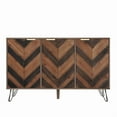 thumbnail image 1 of Sideboard, unique three-door sideboard with ample storage space. Doors in veneered wood with embossed pattern. Includes adjustable shelves. With gold handles and iron feet, 1 of 6