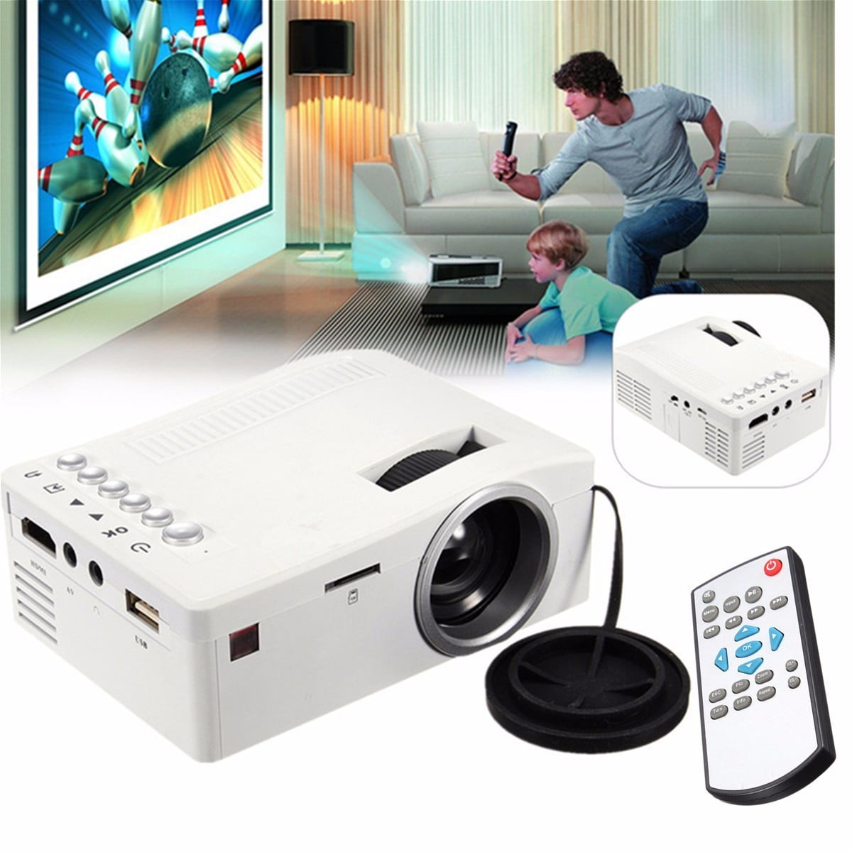 Mini Portable Multimedia LED Projector Home Cinema Theater AV USB TF