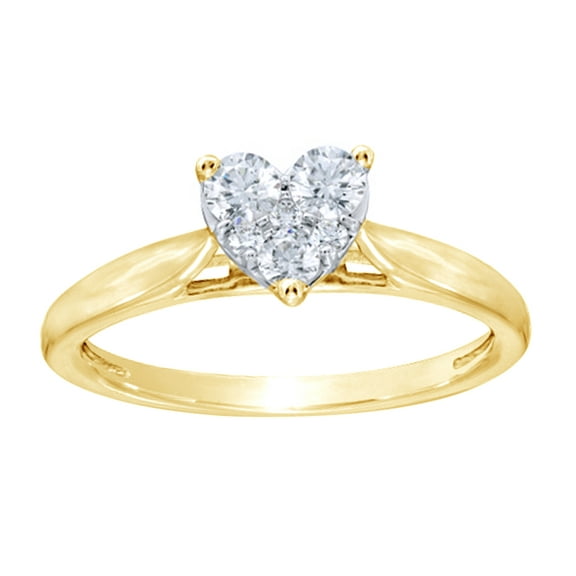 White Natural Diamond Heart Cluster Ring in 10k Yellow Gold (0.33 Cttw)