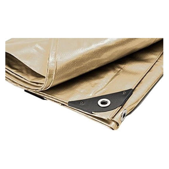 Heavy Duty Tan Tarp, 8’ x 16’ – 14x14 Weave Polyethylene Premium Tarpaulin, Waterproof & UV-Resistant