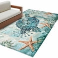 thumbnail image 2 of Teal Sea Turtle Coastal Area Rugs 2.7x5 for Living Room, Nautical Summer Beach Starfish Non Slip Washable Rug Runner, Low Pile Indoor Floor Carpet Mat Bathroom Rugs for Bedroom, Kids Room, 2 of 9