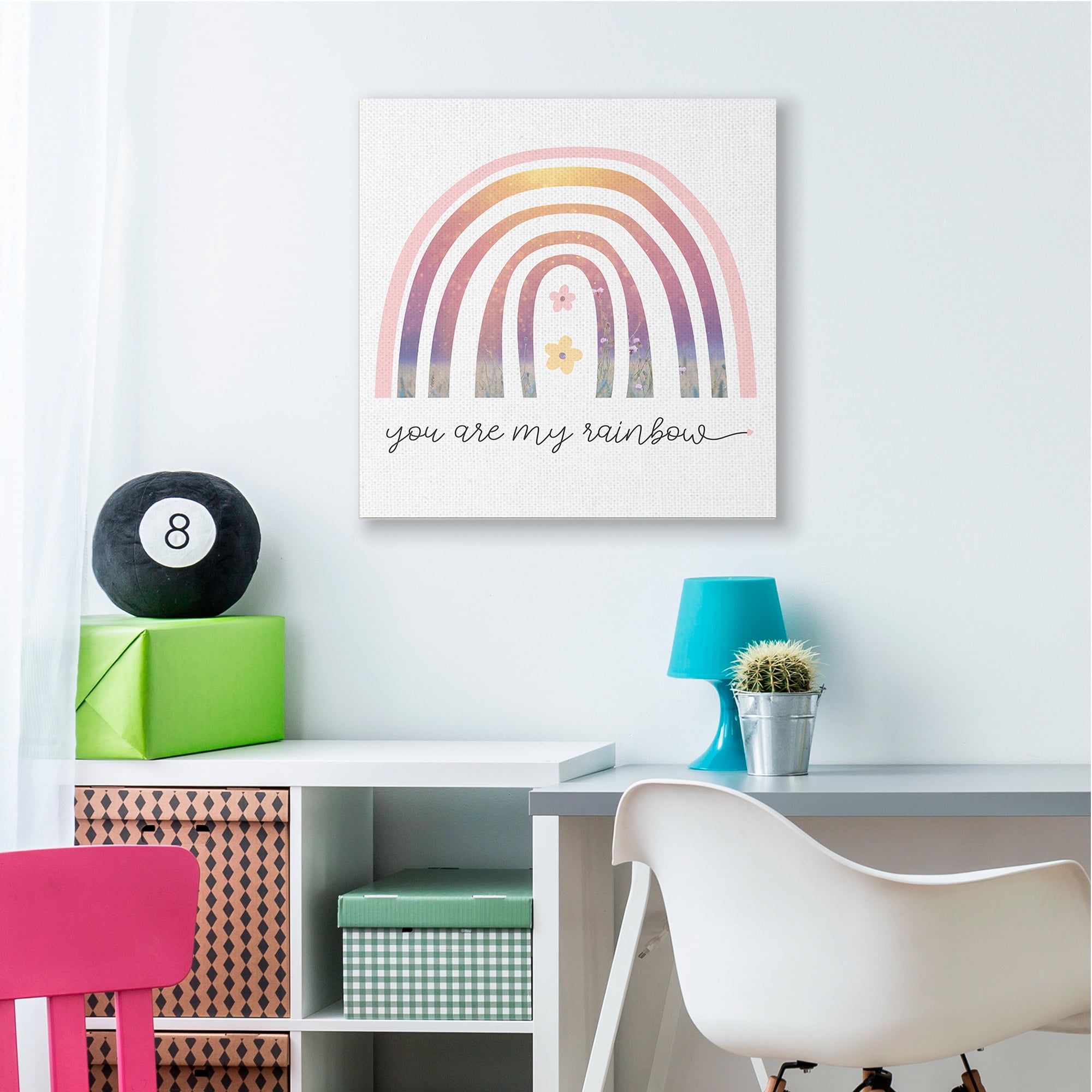 Stupell Industries You're My Rainbow Phrase Spring Pink Florals Botanical & Floral Painting Gallery Wrapped Canvas Art Print Wall Art, 36 x 36