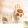 thumbnail image 3 of Yuanlong Womens Gloves Bear Paw Printed Flip Cover Cartoon Mittens Winter Cute Thermal Handwear Fingerless Gloves, 3 of 9