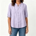 thumbnail image 4 of cocolona Womens Summer Linen Tops Dressy Casual Solid Color Blouses Short Sleeve Crew Neck Button Shirts with Pockets, 4 of 6