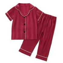 Toddler Satin Pajamas for Girls Short Sleeve Button-Down Nightwear with Pants Summer Outfits for Girls Boys Pajamas Size 12-18 Months