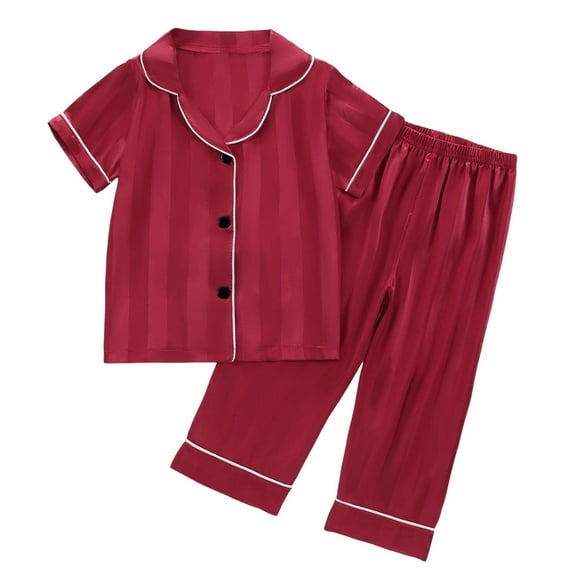 Toddler Satin Pajamas for Girls Short Sleeve Button-Down Nightwear with Pants Summer Outfits for Girls Boys Pajamas Size 12-18 Months