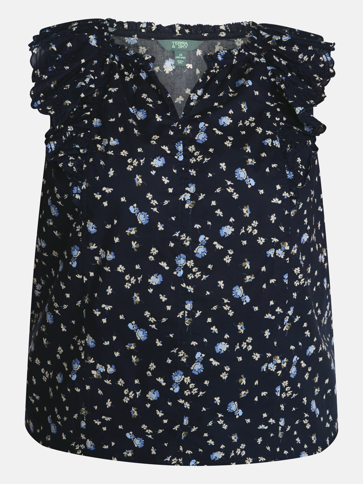 Terra & Sky Women's Plus Sleeveless Eyelet Ruffled Trim Cotton Tank Top, Sizes 0X-5X