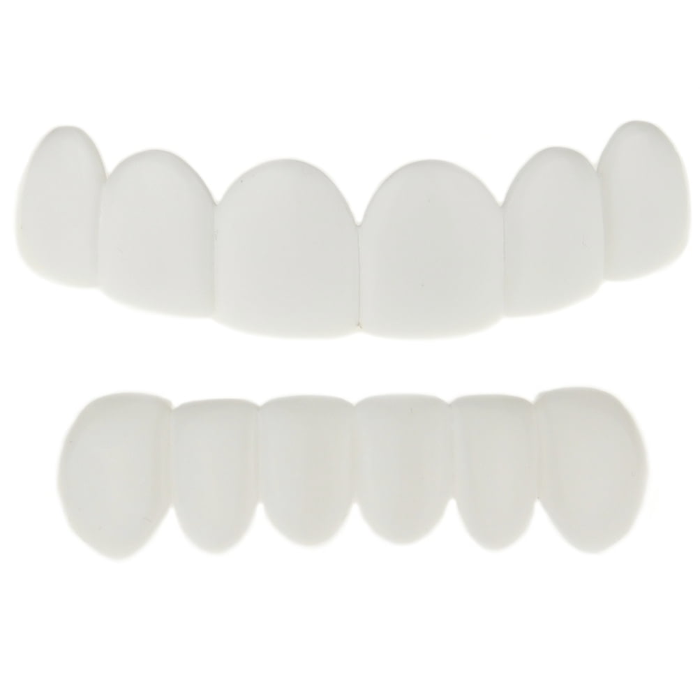 White Teeth Grillz Set Top & Bottom Row Removable Plastic Grill PreMade Instant Bright Smile