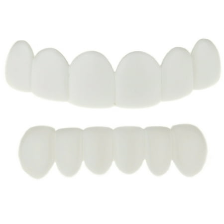 White Teeth Grillz Set Top & Bottom Row Removable Plastic Grill Pre-Made Bright Smile Hip Hop Mouth Grills