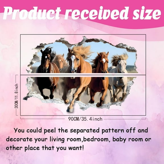 3D Wall Stickers Horse Wall Decal Horses Galloping Decoration for Walls Peel and Stick Vinyl Art for Boy's Bedroom Living Room Nursery Horse Lover 35.4x23.6in