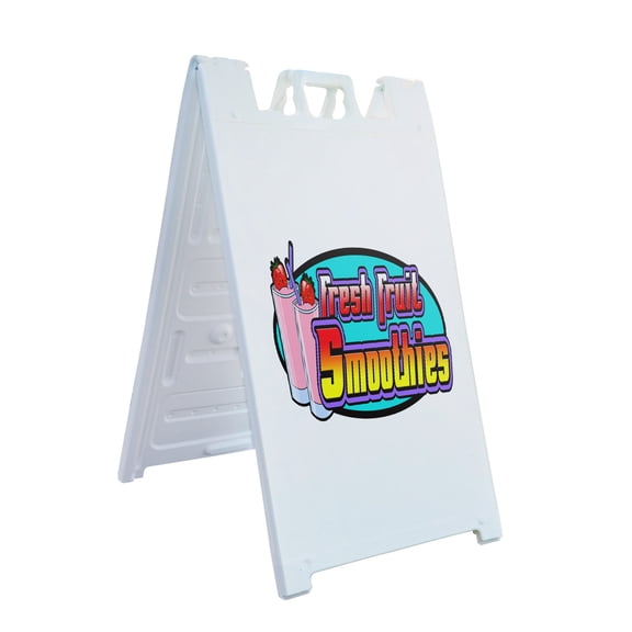 A-frame Sidewalk Smoothies 24" x 36" Double Sided A-Frame Sidewalk Sign, Includes 2 Plastic Inserts | Foldable Portable White Signicade Sandwich Board Signs