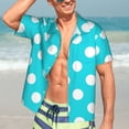thumbnail image 5 of KLL Men's Hawaiian Shirt Short Sleeve Button Down Beach Shirts-Aqua And White Polka Dot, 5 of 5