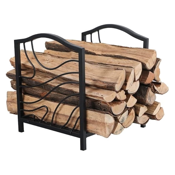 17 Inch Firewood Log Rack Bin Indoor/Outdoor Decor Steel Fireplace Wood Holder Storage Brackets Holder Wood Burning Stove Accessories, Black
