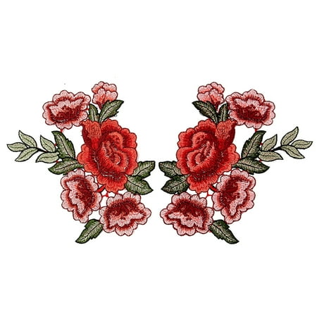- 2 Rose Flower Floral Collar Sew Patch Cute Applique Badge Embroidered Bust Dress Clothings Jeans