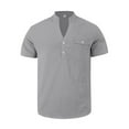 thumbnail image 3 of Men's Short Sleeve Linen Shirts Lightweight Button Henley Solid Tops with Pocket Summer Beach Vacation Casual Loose Tees Grey XL, 3 of 8