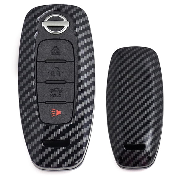 Glossy Black Carbon Fiber Finish Hard Plastic Key Fob Case For Nissan 2022-up Pathfinder Kicks Rogue Ariya 3-4-5 Button G2 Smart Key